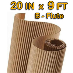 20 IN x 9 FT Single Face B-flute Corrugated Cardboard Roll for Crafts and Wrap