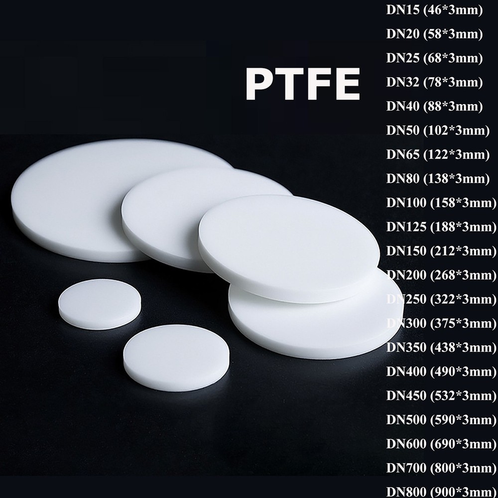 PTFE Discs Solid Round Sheet Pads Sealed Cushioning DN15 – DN800 Thickness 3mm