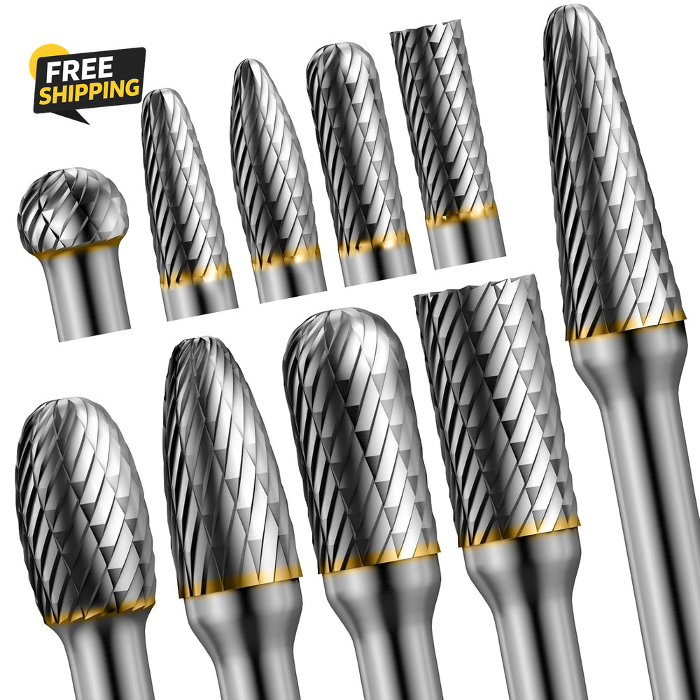 10Pcs Die Grinder Bits W/ 1/4″ Shank, Tungsten Carbide Burr Set for Metal Steel