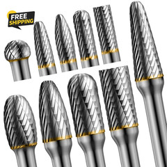 10Pcs Die Grinder Bits W/ 1/4″ Shank, Tungsten Carbide Burr Set for Metal Steel