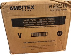 Ambitex VLG5221W Powder Free Vinyl Gloves Large 1 case 1000 gloves (10 Boxes)