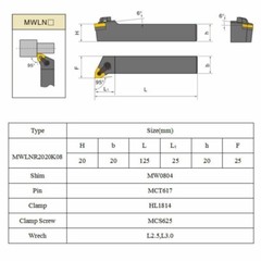 Set of 20mm Lathe Turning Tool Holder MWLNR2020K08 + 10 WNMG0804 Carbide Inserts