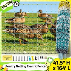 Sturdy Poultry Netting Electric Fence 41.5″ Hx164′ L for Farms, Ranches, Gardens