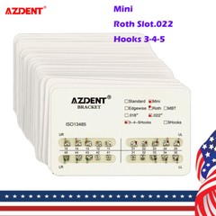 50 kits AZDENT Dental Orthodontics Brackets Brace Mini Roth Slot.022 Hooks 3-4-5