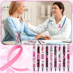 36 PCS Breast Cancer Awareness Pens Pink Ribbon Retractable Ballpoint Ink