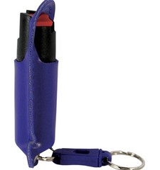 Police DEFENSE Pepper Spray 1/2 BLUE Keychain LEATHER Safety LOCK QUIK RELEASE