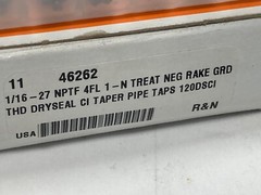 R&N 46262, 1/16-27 Dryseal Taper Pipe Tap (NPTF), Ground Thread, 1-N Treated