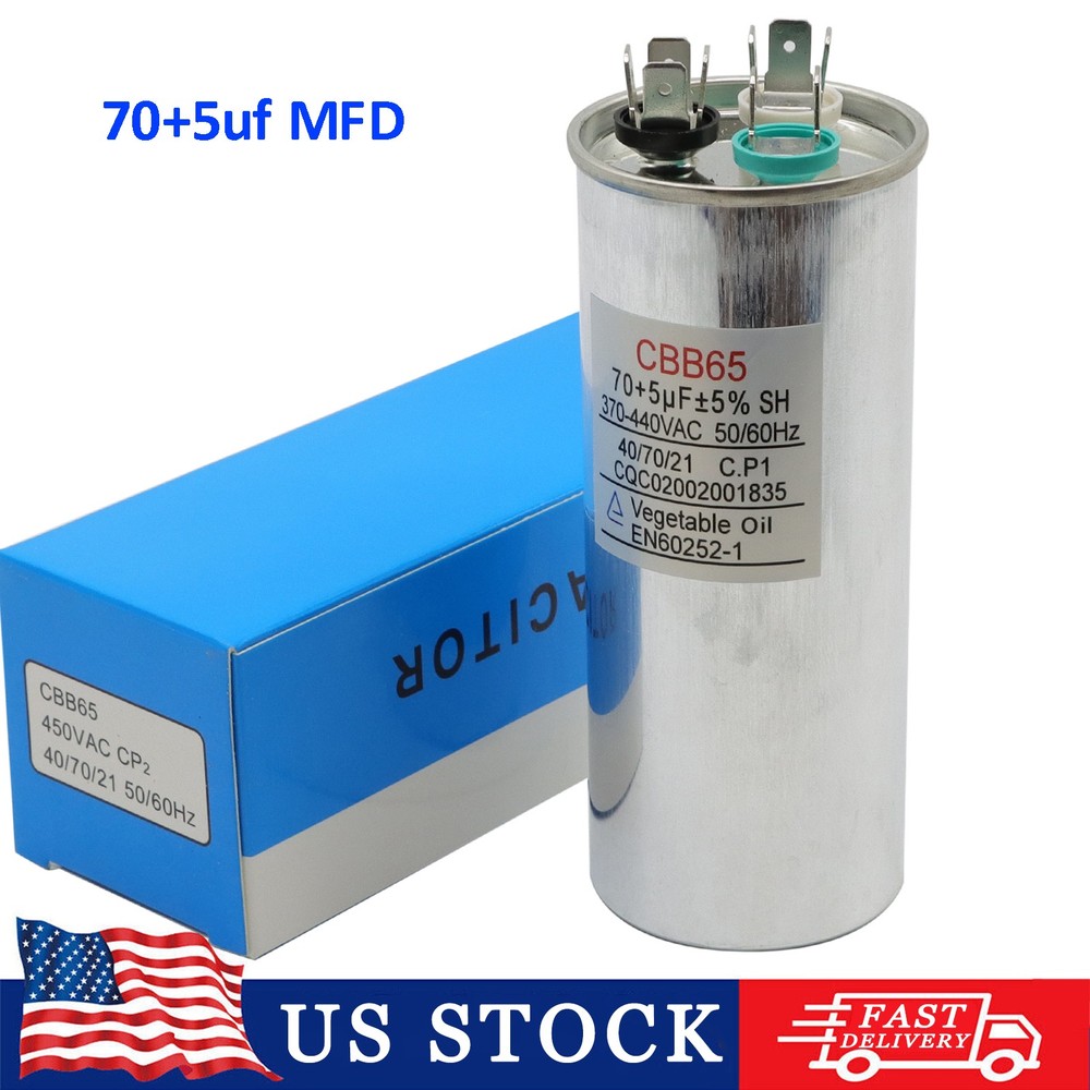 70/7.5 MFD uF Dual Run Capacitor 370 440 vac Volts AC Motor 70+7.5
