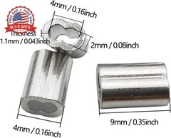 200pcs 1/16″ Aluminum Crimping Loop Sleeve, Cable Ferrule Wire Rope Sleeves Loop
