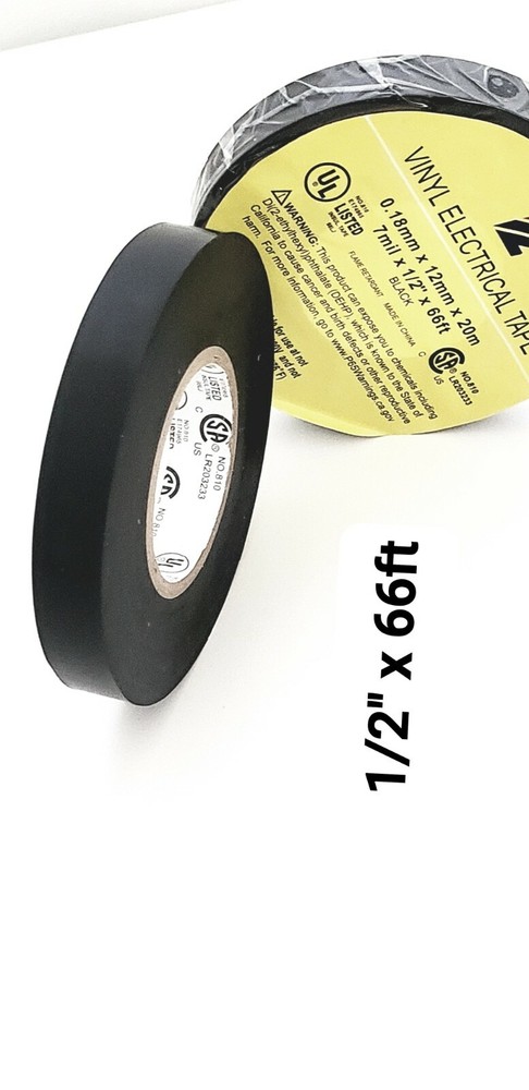 VINYL PVC ELECTRICAL TAPES FLAME RETARDANT 1/2″ X 66′, 1 ROLL BLACK