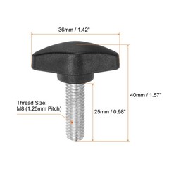 4pack M8 x 25mm Male Thread Tee Wing Knobs Thumb Screw Clamping Knobs Grip Black