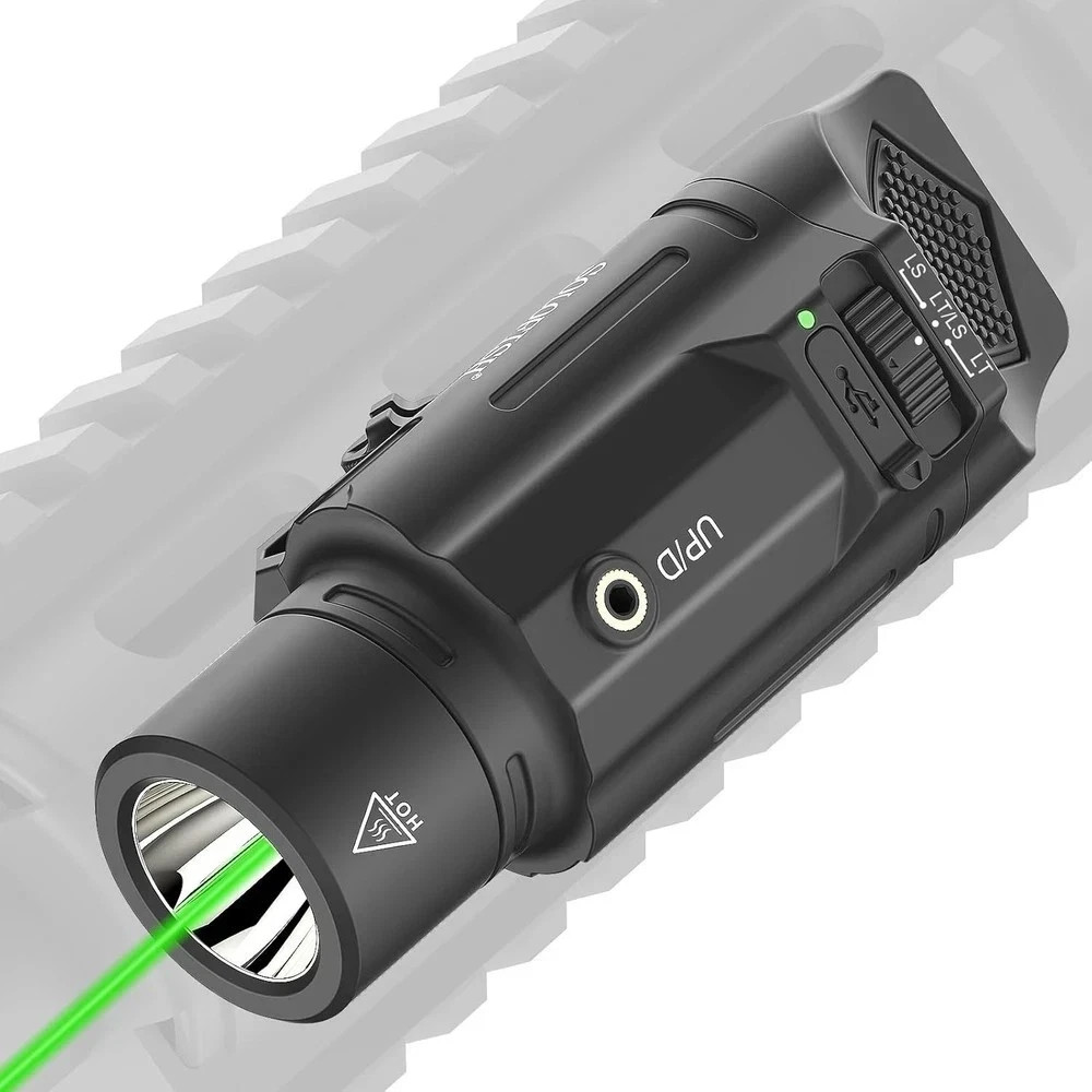 Solofish 1500lm Slidable Tactical Flashlight with Green Laser Light Combo