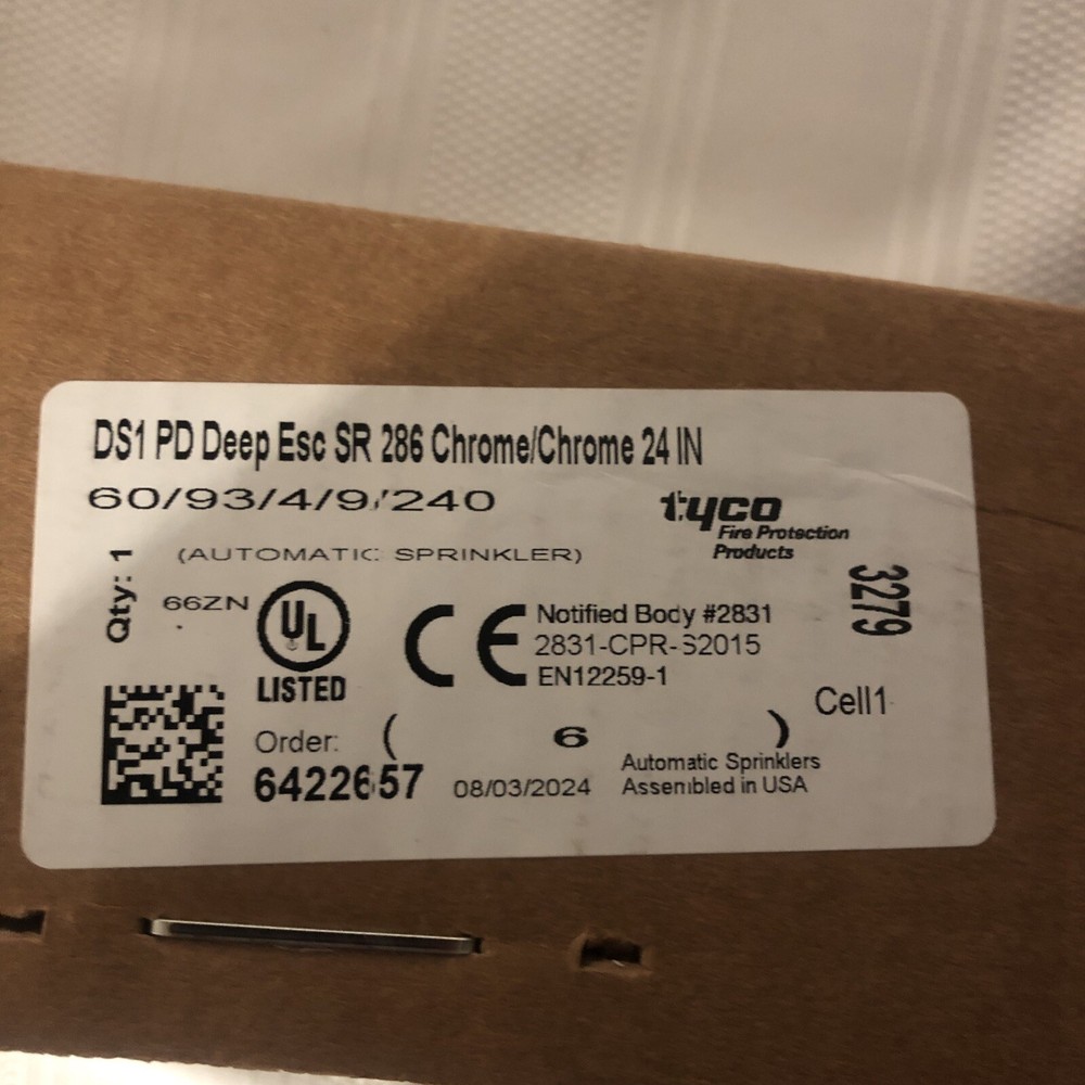 TYCO DS1 PD Flush Esc QR 155 White/white 24” inch Automatic Sprinkler Head.
