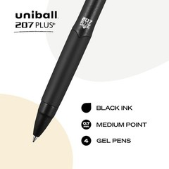 Uniball Signo 207+ Gel Pen 4 Pack 0.7mm Medium Black Pens Gel Ink Pens Office