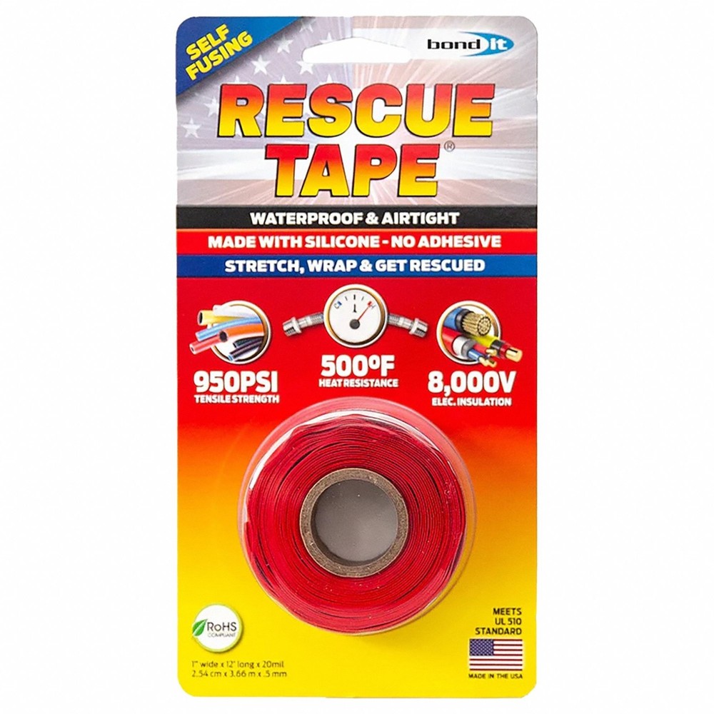 Rescue Tape RT12012BRE Self-Fusing Silicone Tape, 1″ x 12′, Red