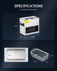 3L Ultrasonic Cleaner with 30min Timer 150W Heater Degas & Gentle Cleaning Modes