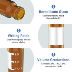 2mL Autosampler Vials 1000pcs, 9-425 Amber Borosilicate Glass with Caps for HPLC
