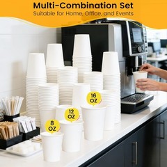 Paper Coffee Cups 12 oz, 100 Pack White Disposable Cups for Hot & Cold