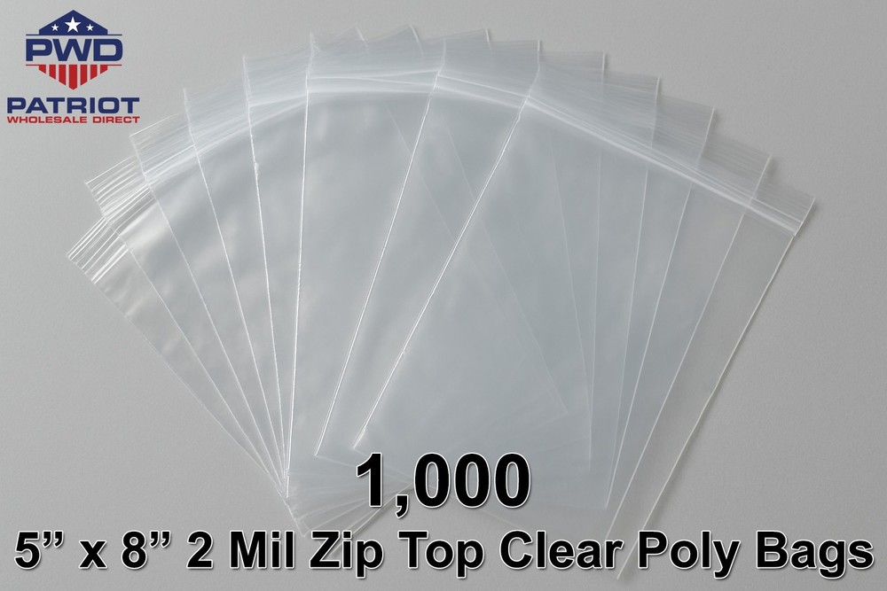 5″x 8″ Clear 2 Mil Zip Top Seal Reclosable Poly Bags – 1,000 Bags – BPA Free