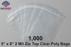 5″x 8″ Clear 2 Mil Zip Top Seal Reclosable Poly Bags – 1,000 Bags – BPA Free