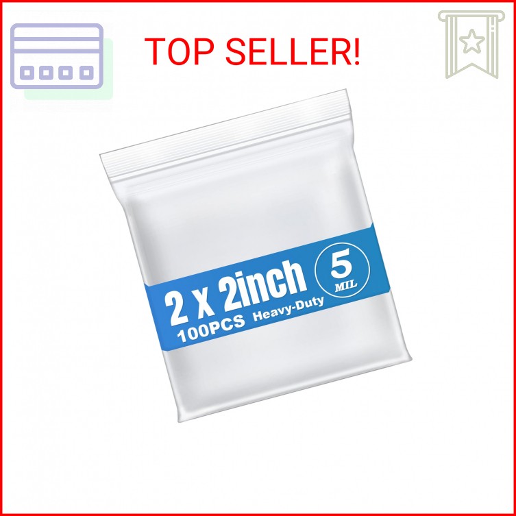 Macoota 2″ x 2″ Small Thick 5 Mil Plastic Bags 100 PCS Clear Resealable Zip Seal