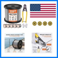 1/8 Stainless Steel Cable, 500FT T316 Marine Grade Wire Rope with 8″ Cutter &…
