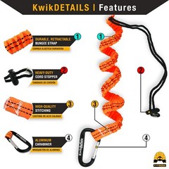 KwikSafety TENTACLE Light Duty Retractable Bungee Tool Lanyard w/ Carabiner Clip