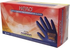 Adenna HER002 Hero 14 mil Latex Powder Free Exam Gloves ( Blue, Small) Box of 50
