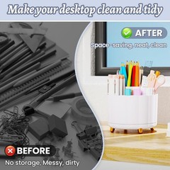 360 Rotating Pencil Pen Holder for Desk, White Pen Organizer with 6 Slots