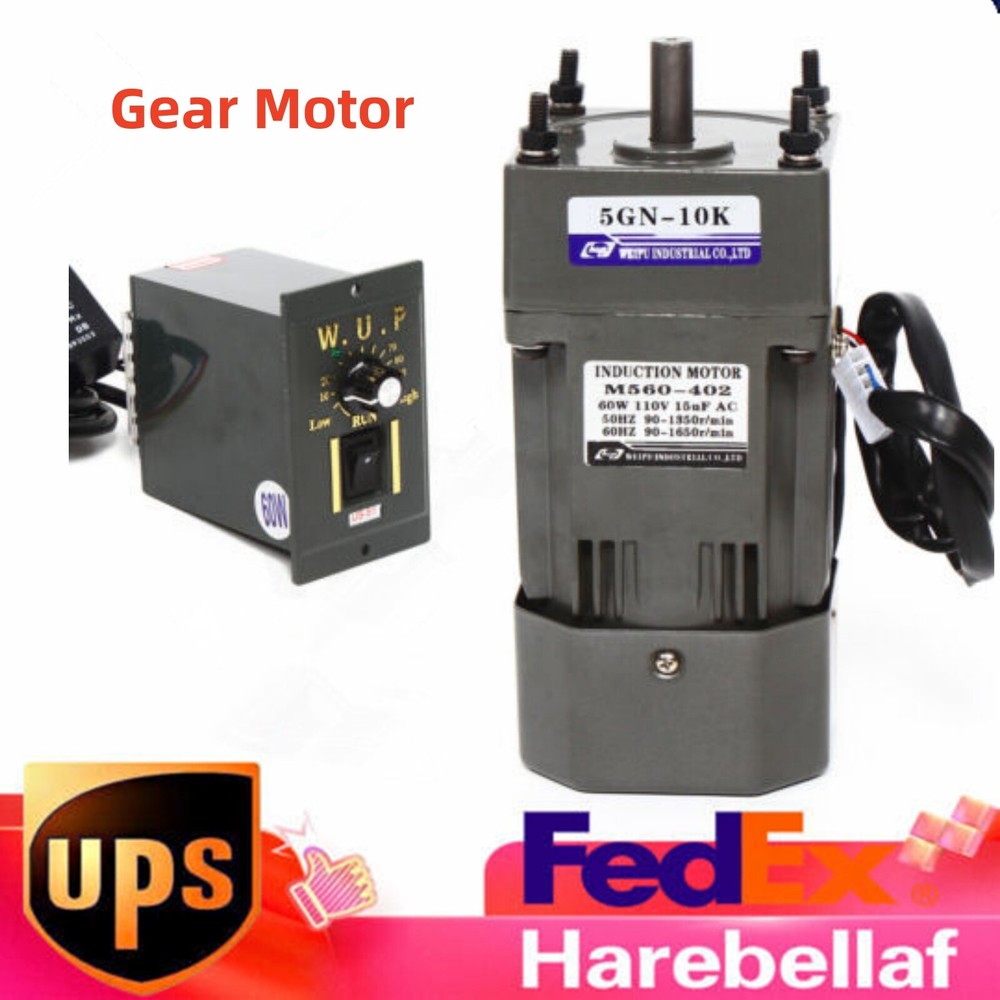 110V 60W AC Gear Motor Electric Variable With Speed Controller Single-phase 1:10