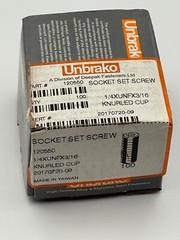 UNBRAKO Set Screw: 1/4-28, 3/16″ Overall Length, Knurled Cup Point, Alloy Steel,