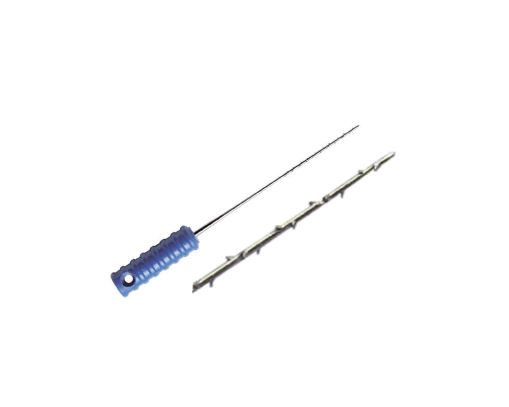 House Brand Barbed Broaches Fine (#4), 25mm Stainless Steel, Blue, Sterile