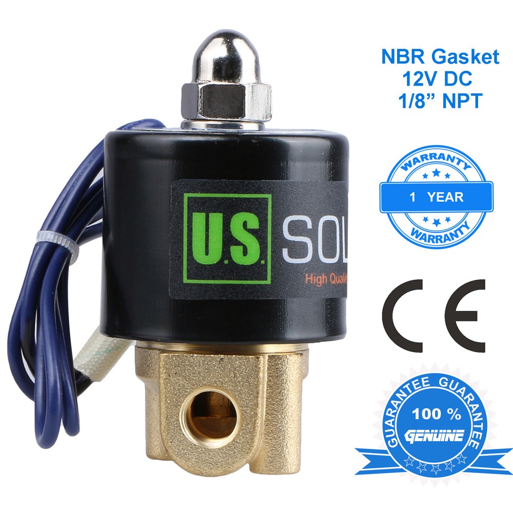 U. S. Solid 1/8″ 12V DC Brass Electric Solenoid Valve Normally Closed NBR