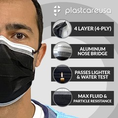 50 4-Ply ASTM Level 3 Black with White Stripe Face Masks with Adjustable Nose…