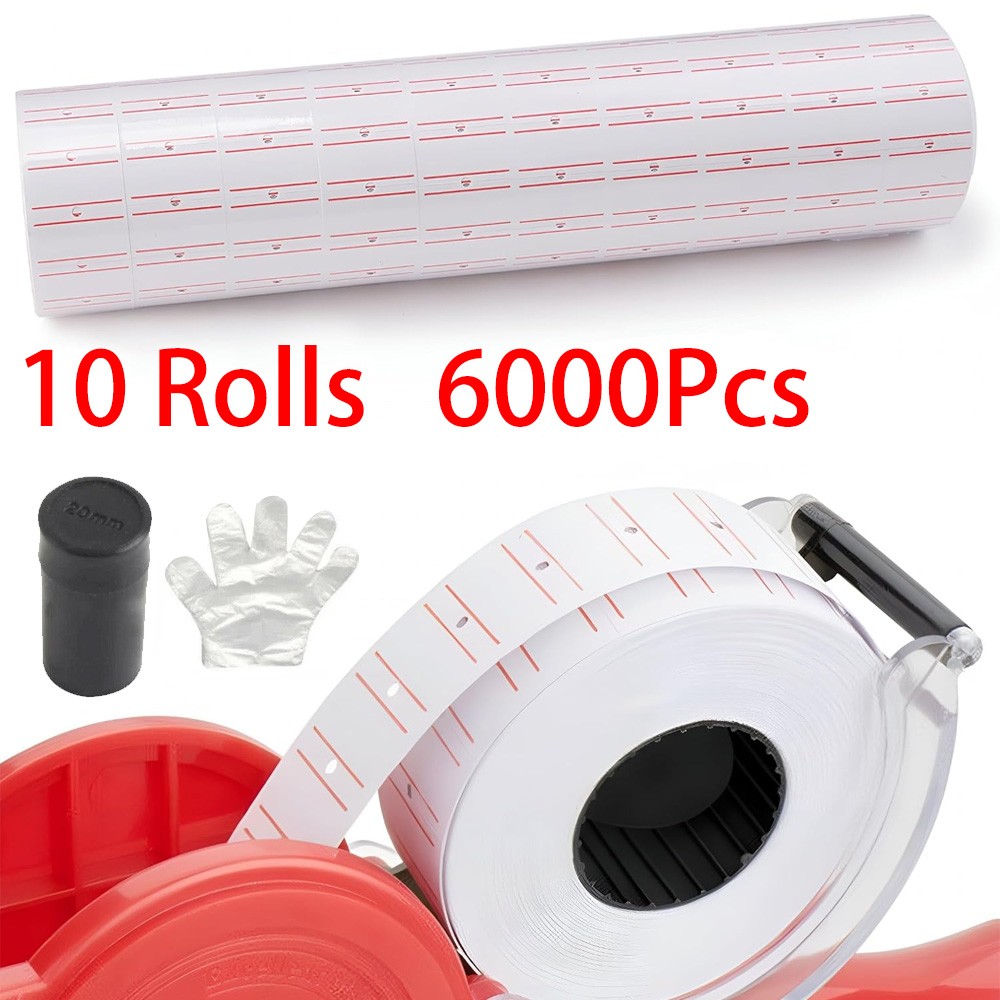 10 Rolls 6000Pcs Price Tag Gun Labels White Price Tag Sticker Refill for Mx-5500