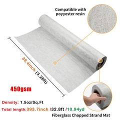 Fiberglass Mat 450gsm Fiberglass Chopped Strand Mat 11Yards x 40″Wide Fiberglass