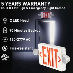 Red LED Exit Sign & Emergency Light – Dual LED Lamp UL-94 Fire Resistance light