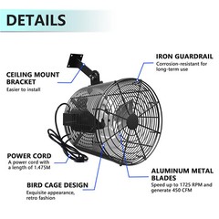 8/12/20/24 In Greenhouse Circulation Air Circulation Fan 115V Ceiling Wall Mount