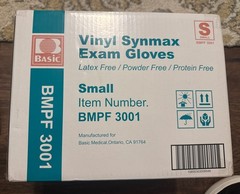 Basic BMPF3001 Vinyl Synmax Exam Gloves – Small. 1,000 Pr Sealed Case Latex Free