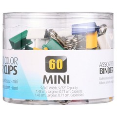 Mini Binder Clips 60 Count Assorted Colors Storage Tub 1/4 Inch Capacity Metal