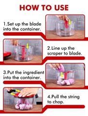 GDL Food Chopper, Pull Onion Chopper Dicer, Hand Powered 3.4 cup, Red