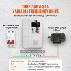7.5KW 10HP Variable Frequency Drive Inverter Convert 1 To 3 Phase VFD 220V
