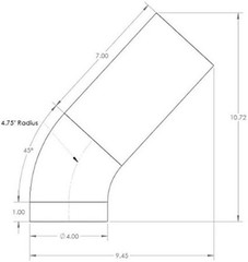 Lightweight 4″ 45° Polished Aluminum Elbow with 7″ Leg – Grade 6063 Construction