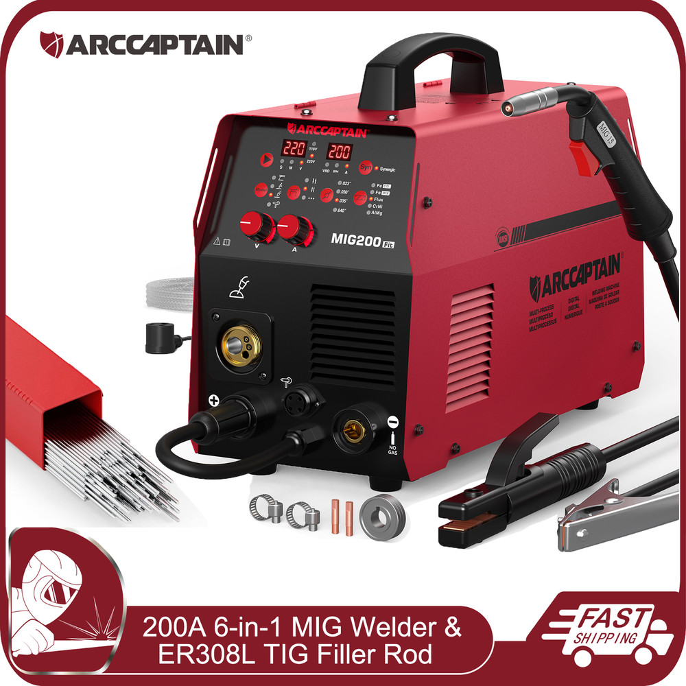 ARCCAPTAIN 200A 6-in-1 Aluminum MIG Welder Flux Core Lift TIG & TIG Welding Rod