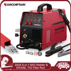 ARCCAPTAIN 200A 6-in-1 Aluminum MIG Welder Flux Core Lift TIG & TIG Welding Rod