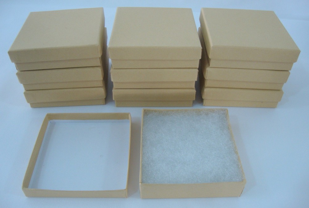 10 New 3.5″ x 3.5″ x 1″ Jewelry Gift Boxes Cotton Filled Kraft Store Supplies
