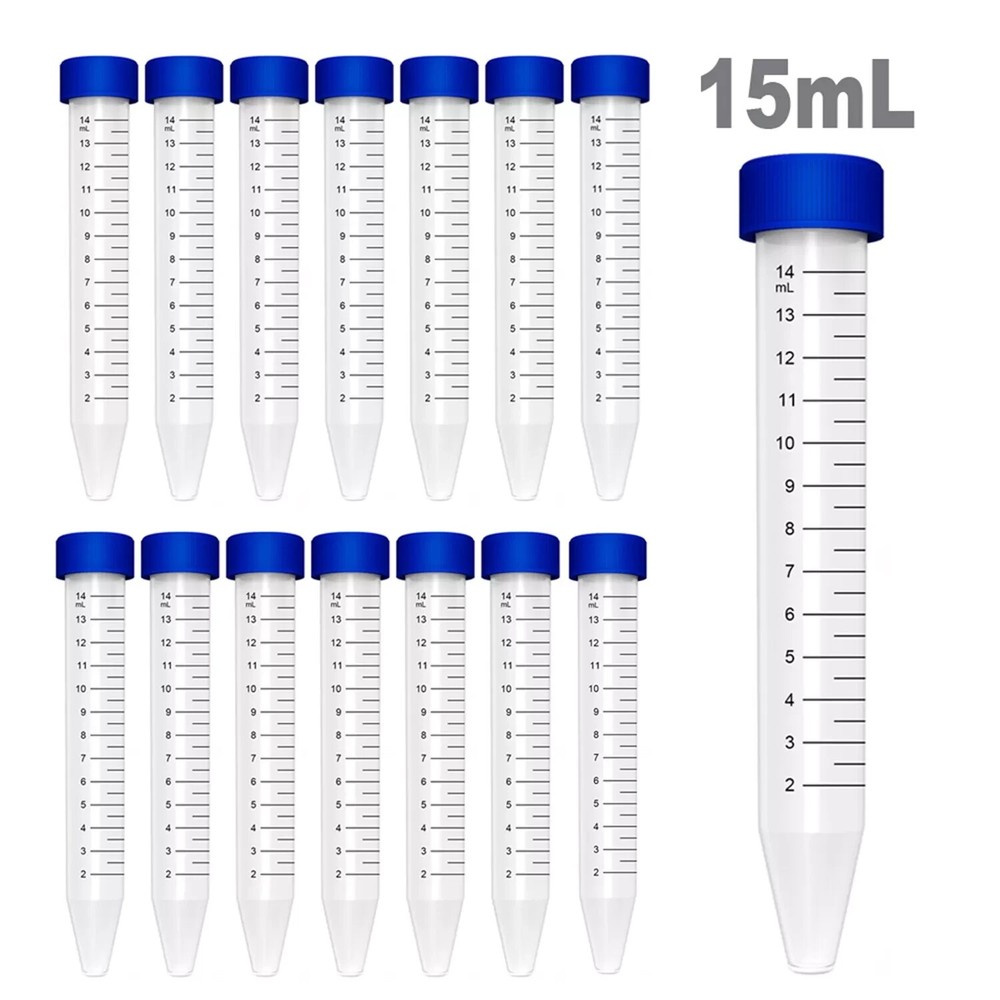 Case of 500 (10 Packs of 50) 15ml Plastic Centrifuge tubes