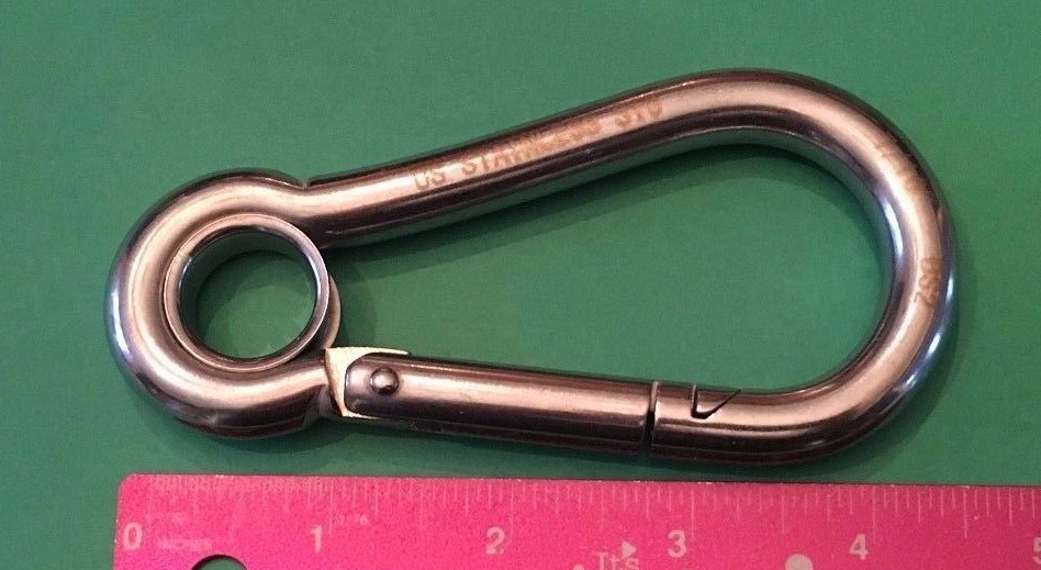 Stainless Steel 316 Spring Hook with Eyelet Carabiner 7/16″ (11mm) Marine Grade