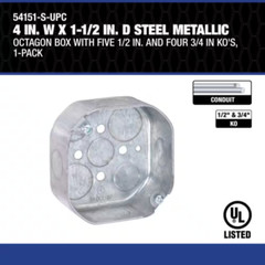 4 in. W x 1-1/2 in. D Steel Metallic Octagon Box with Five 1/2 in. and Four 3/4