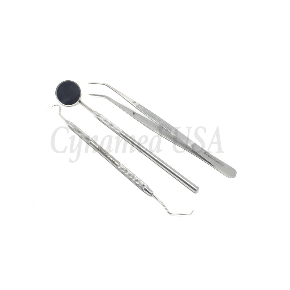 Basic Dental Instruments Set Mouth Mirror Explorer #5 Cotton Plain Plier German